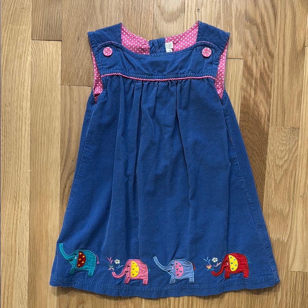 JoJo Maman Bebe Blue Dress with Elephant Appliqué